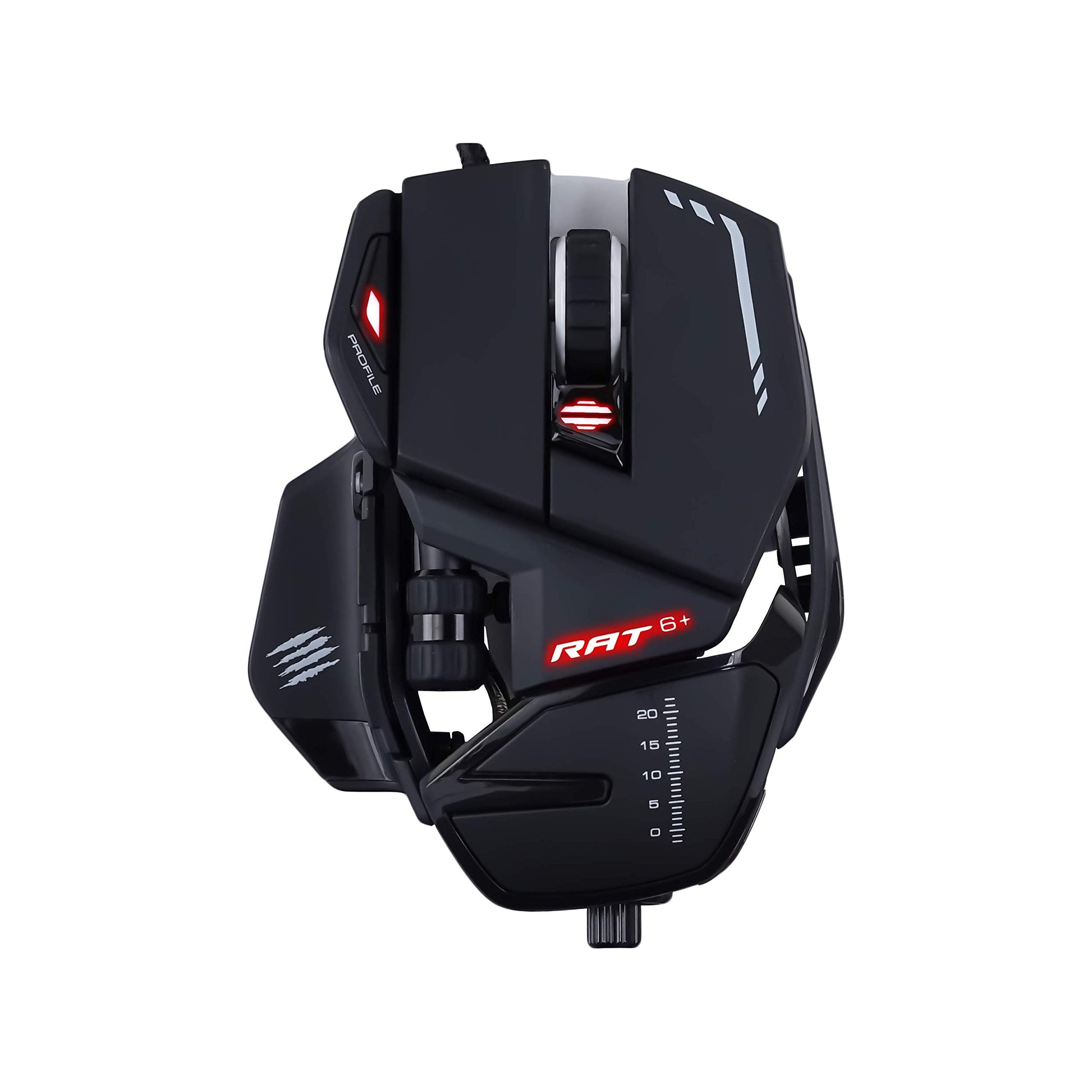 MadCatz R.A.T. 6+ - Black optical gaming mouse with customizable buttons and adjustable DPI settings.