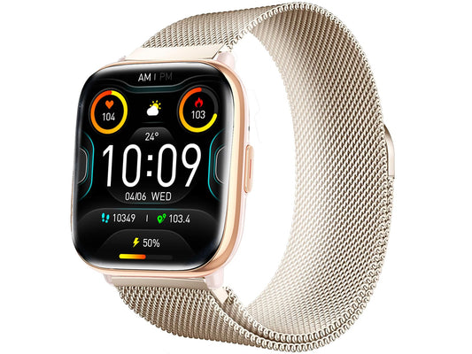 Trevi T-FIT 265A - 1.75" AMOLED display, always-on touch, wireless calls, sleep tracking, IP67 waterproof, gold color.