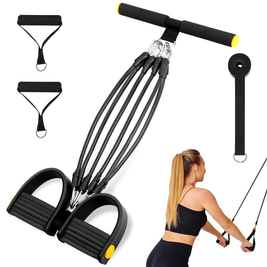 Flintronic regulējams chest expander fitness pretestības lentes ar 6 trosēm, regulējamas pretestības lentes ar rokturiem, vēdera trenažieris, multifunkcionāls trenažieris mājām, melns