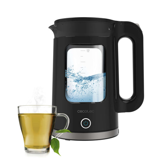 Cecotec elektriskā tējkanna - 1,7L Thermosense 330 Glassy, 2200W, borosilikāta stikls, pretkaļķu filtrs, 360° bezvadu pamatne.
