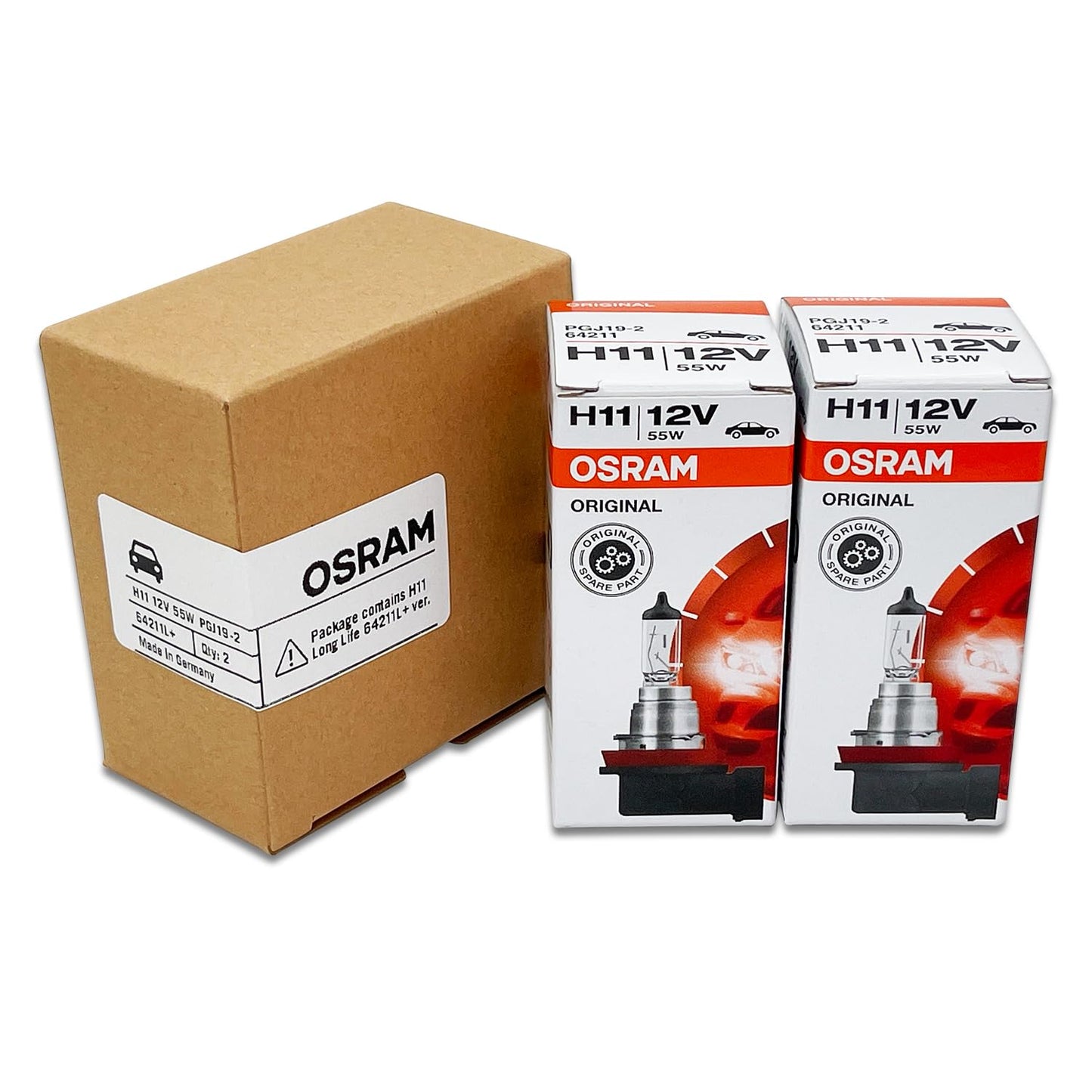 Halogēna spuldze Osram H11 64211L+ DOT Original Standard 12V 55W 3800K PGJ19-2, ražota Vācijā, 2 gab.