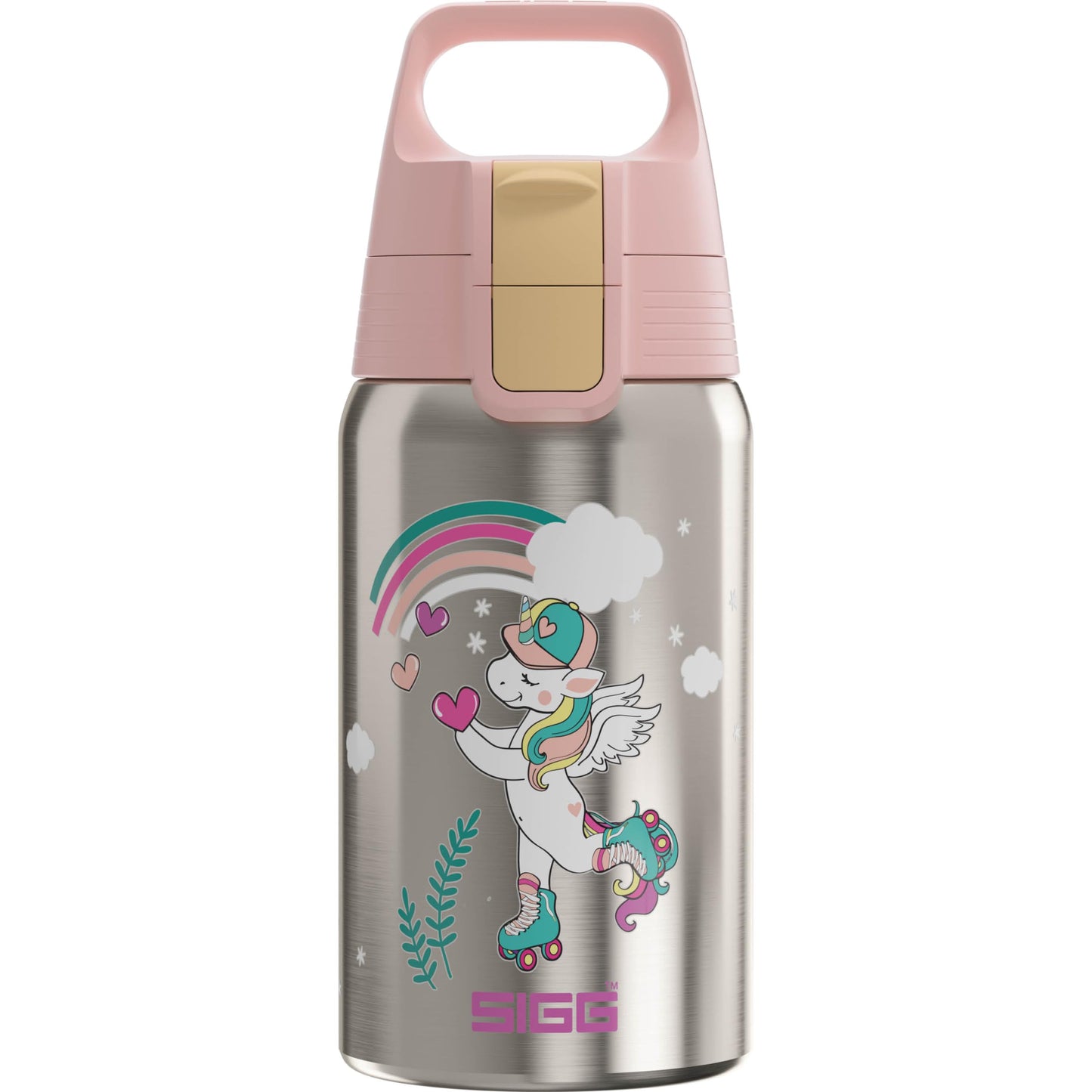 SIGG bērnu nerūsējošā tērauda dzeramā pudele Shield One Uni Skate, piemērota gāzētiem dzērieniem, necaurlaidīga, īpaši viegla, BPA brīva, pelēka, 0,5L