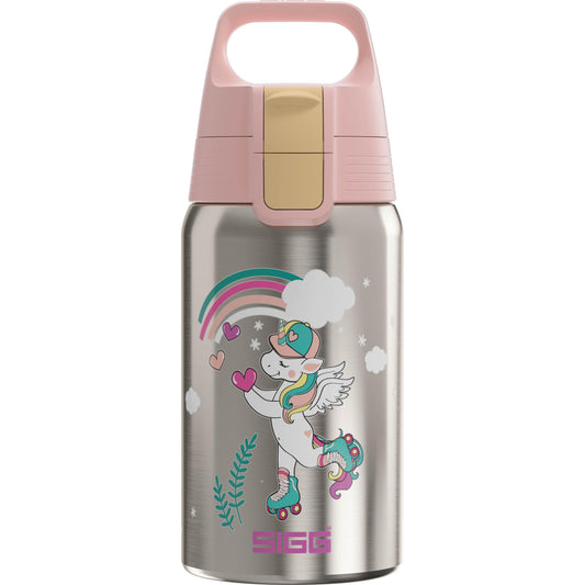 SIGG bērnu nerūsējošā tērauda dzeramā pudele Shield One Uni Skate, piemērota gāzētiem dzērieniem, necaurlaidīga, īpaši viegla, BPA brīva, pelēka, 0,5L