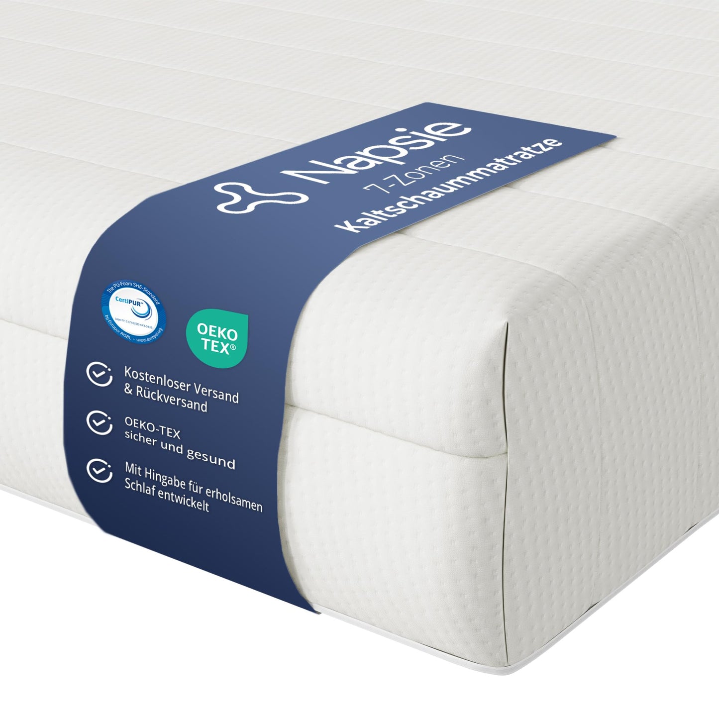 Matracis NAPSIE 90x200 cm, H3 vidēji ciets, ergonomisks 7 zonu auksto putu matracis, hipoalerģisks, antibakteriāls, OEKO-TEX®, 16cm