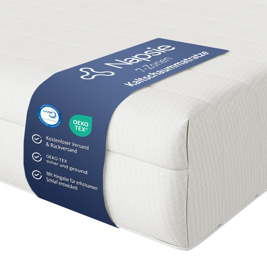 Matracis NAPSIE 90x200 cm, H3 vidēji ciets, ergonomisks 7 zonu auksto putu matracis, hipoalerģisks, antibakteriāls, OEKO-TEX®, 16cm