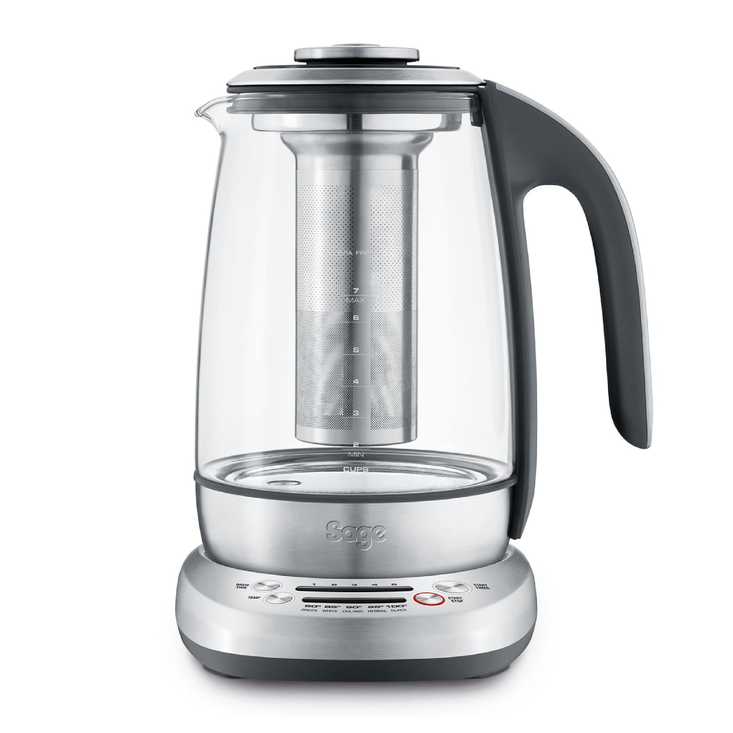 Sage Appliances tējas pagatavotājs - kompaktā caurspīdīgā tējkanna STM600 ar precīzu temperatūras kontroli.