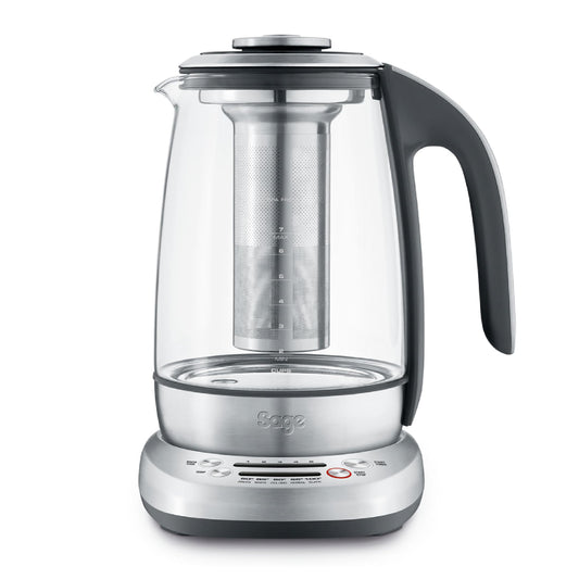 Sage Appliances tējas pagatavotājs - kompaktā caurspīdīgā tējkanna STM600 ar precīzu temperatūras kontroli.