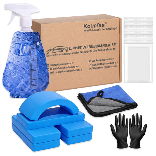 Auto tīrīšanas māls komplekts ar smidzināšanas pudeli, 400 g Car Clay Bar Kit, saudzīgai un efektīvai rūsas putekļu, sveķu, darvas un insektu atlieku noņemšanai | Automašīnas māls, lakas māls, mikrošķiedras lupatiņa