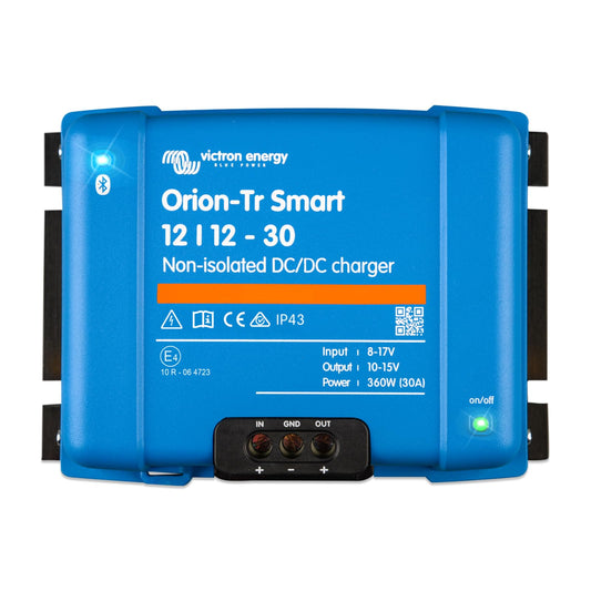 Victron Energy Orion-Tr Smart DC-DC lādētājs (Bluetooth) - 12/12V, 30 Amp, 360-Watt - akumulatora lādētājs dubultajiem akumulatoru sistēmām - neizolēts