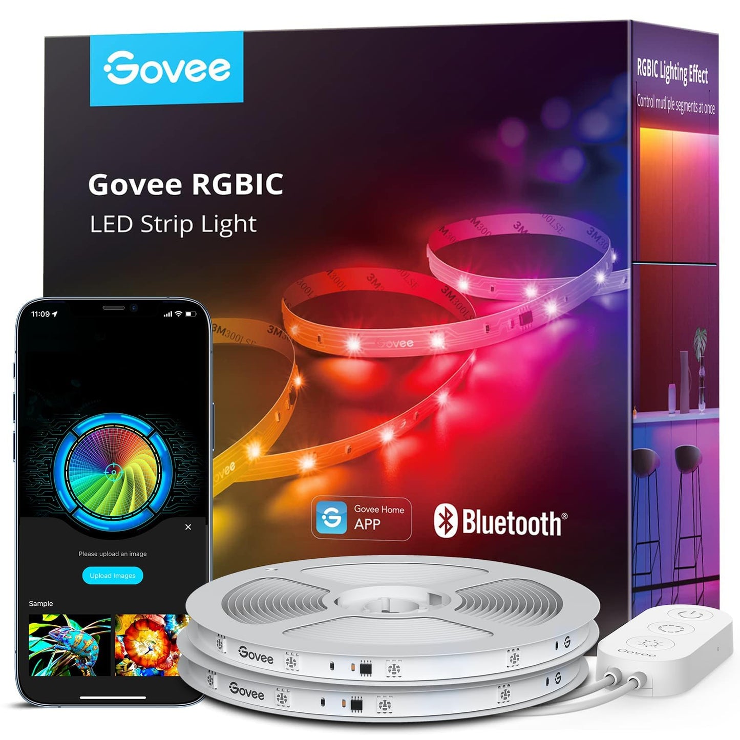 LED lente Govee 20 m, RGBIC ar segmentu vadību, mūzikas sinhronizācija