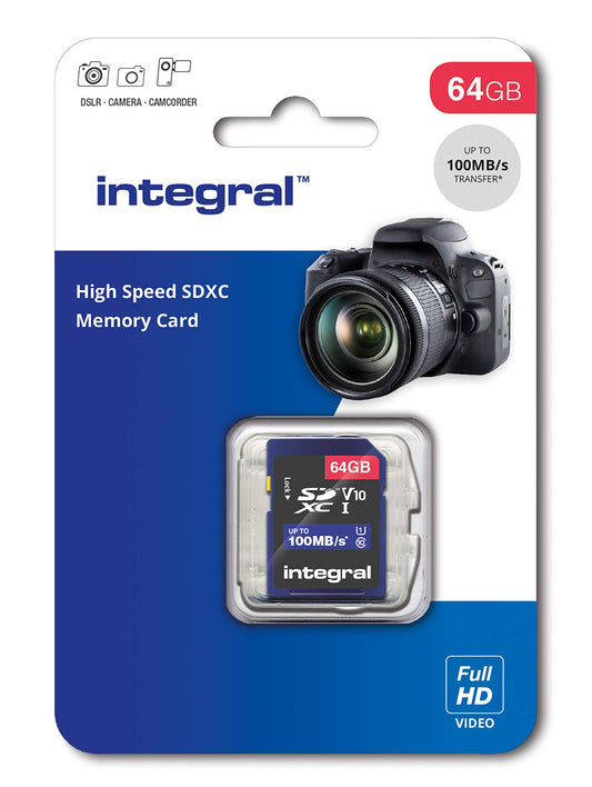 Integral insdx64g 64 GB ātrgaitas SDXC atmiņas karte - ātra datu pārsūtīšana, liela jauda, ideāli piemērota kamerām.