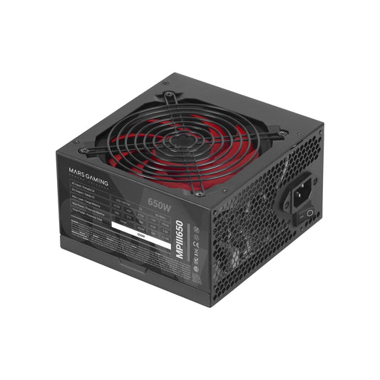 Mars Gaming MPIII650 - 650W ATX power supply, 85% efficiency, Silent AI-RPM technology, 5-year warranty, black.