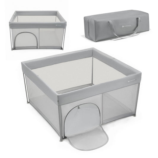 Bērnu manēža Kinderkraft ZIKI 126,5x126,5 cm, salokāma, pelēka, ar pārnēsāšanas somu