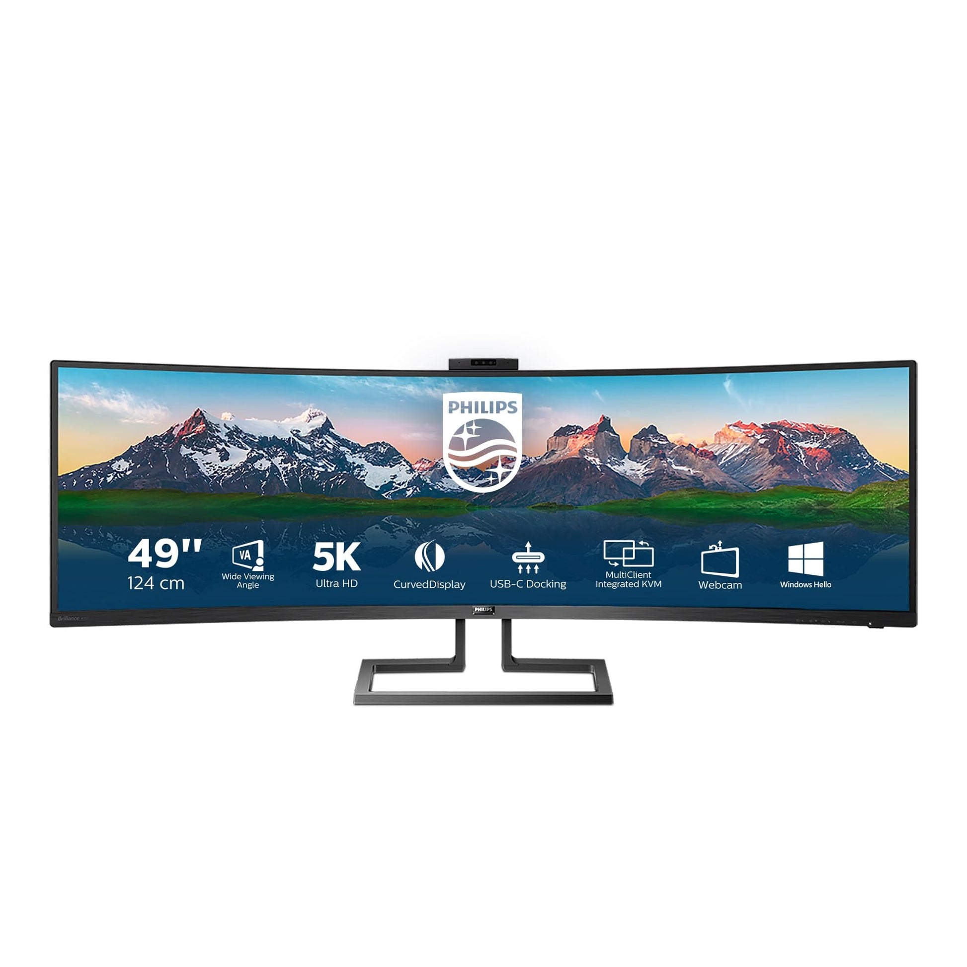 Philips 499P9H - 49" DQHD curved USB-C docking monitor, webcam, height adjustable, HDR400, 5120x1440, black