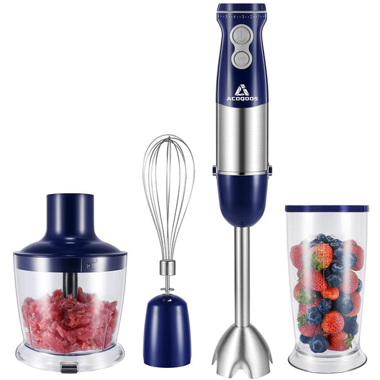Stabmiksēšanas komplekts 1000W Elektriskais mīklas stienis ar 6 regulējamām ātrumiem, 4 nerūsējošā tērauda maisīšanas kājām, 4-in-1 maisīšanas stienis smūtijiem, zupām, jogurtam, mērēm, bērnu pārtikai no ACOQOOS