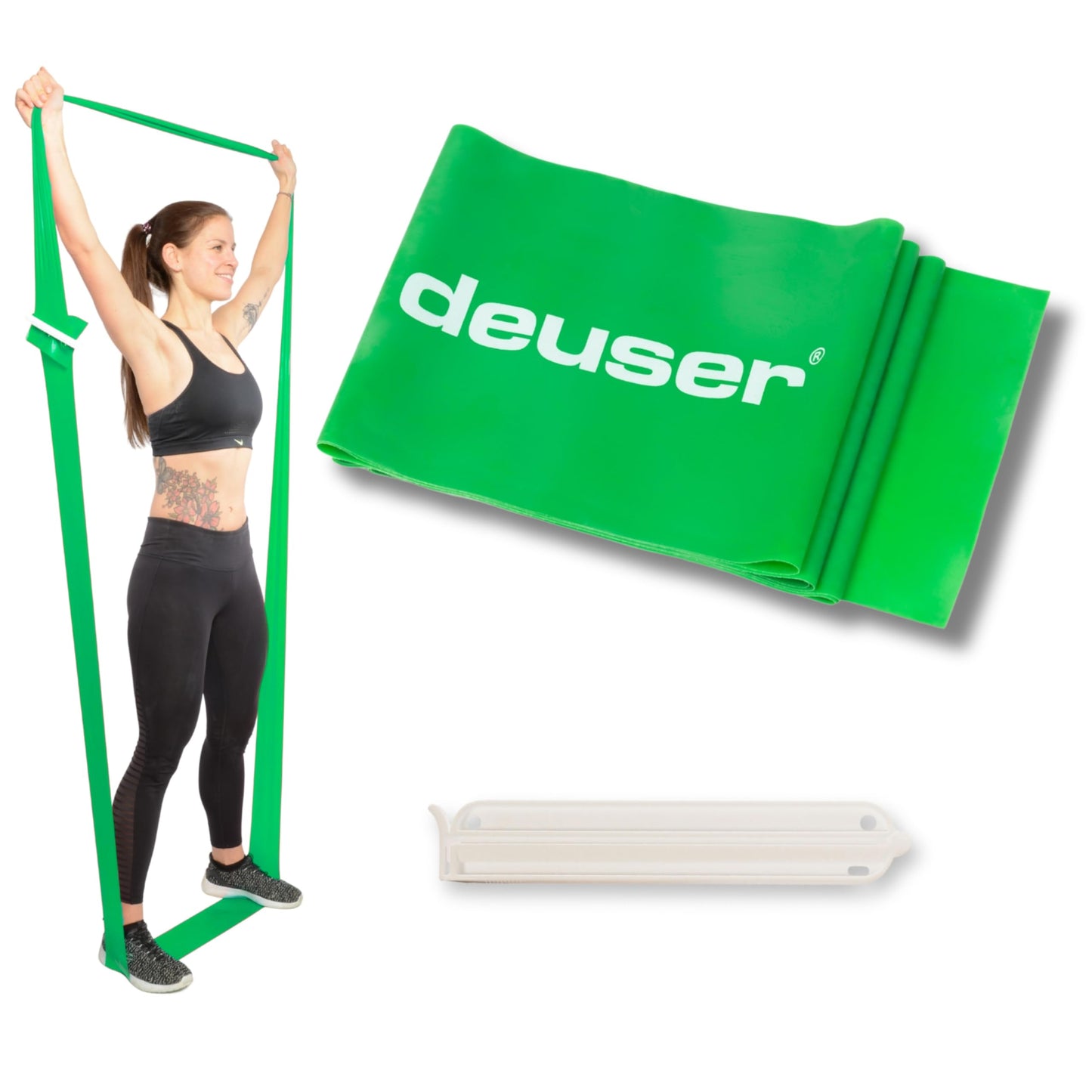 Fitnesa lenta Deuser Physio Band [INKLUSIVE Clip], 2.4 m, atsevišķa, sievietēm un vīriešiem, 100% vegāniska, fitnesam, fizioterapijai, jogai, pilatesam, spēka treniņiem un kalistēnikai, zaļa, viegla