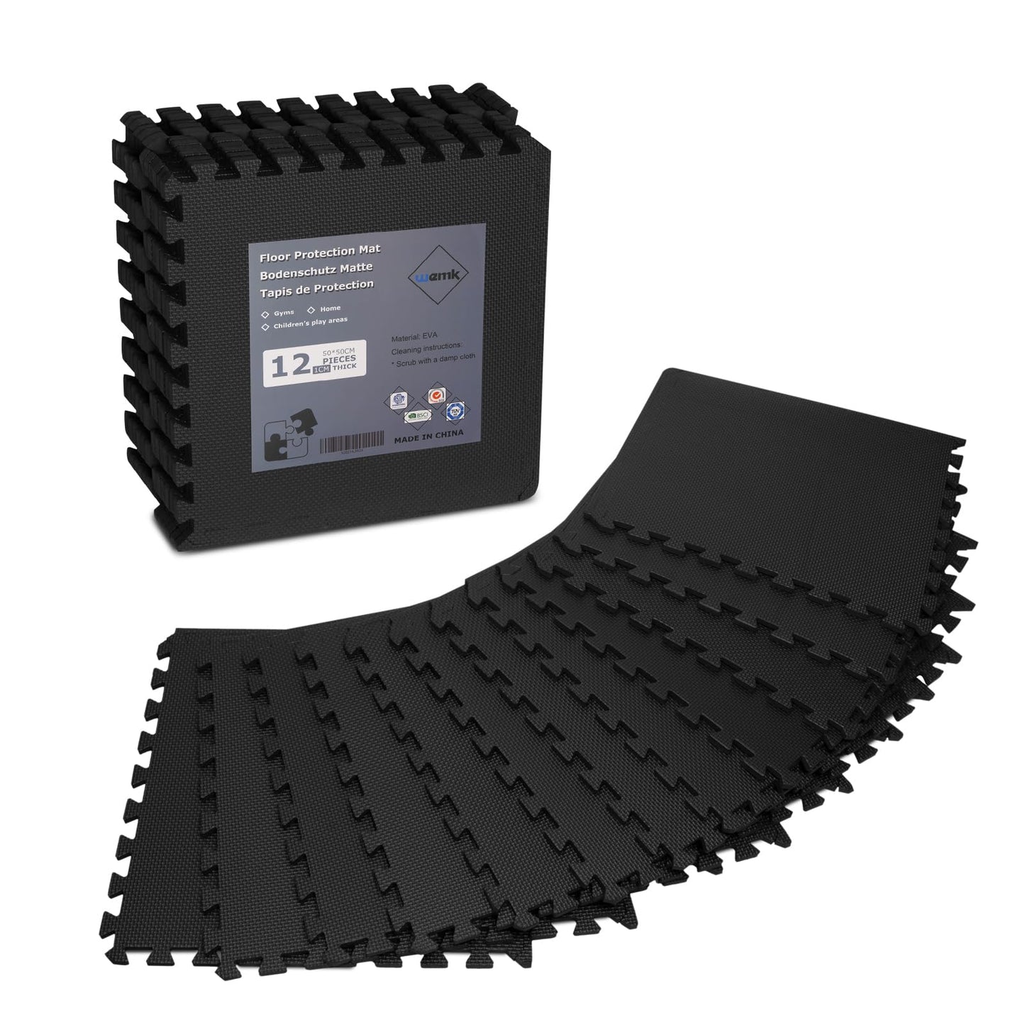 Bodenschutzmatte Wemk, 50x50 cm, 12 gab., 3m² grīdas aizsardzības fitness paklājs, puzles sporta ierīču paklājs, fitnesa paklājs, treniņu paklājs, jogas paklājs