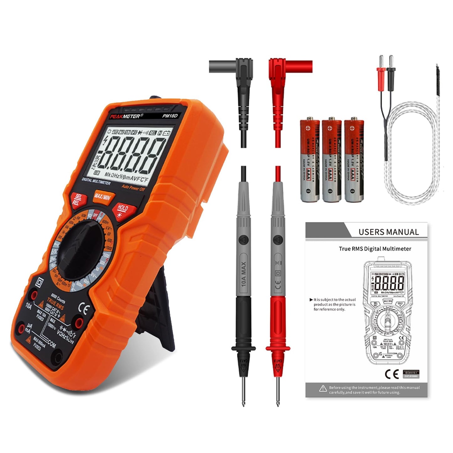 Multimetrs 6000 skaitījumi, True RMS, voltmetrs, ampermetrs 1000V, 10A