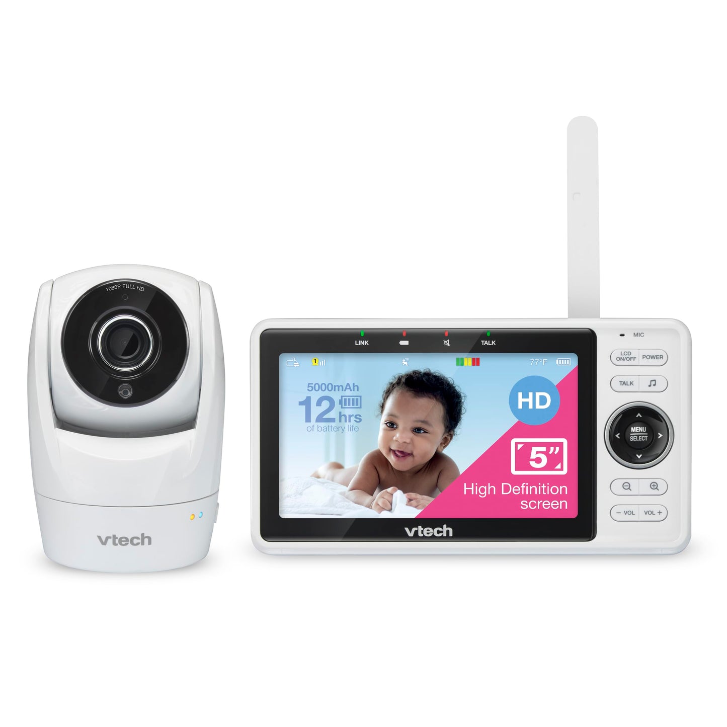 VTech VM901-1W Wi‑Fi attālinātās piekļuves video bērnu monitors ar 1080p Full HD panoramēšanas un slīpuma kameru, 120° platleņķis, 270° panoramēšana, 152° slīpums, 10x tālummaiņa