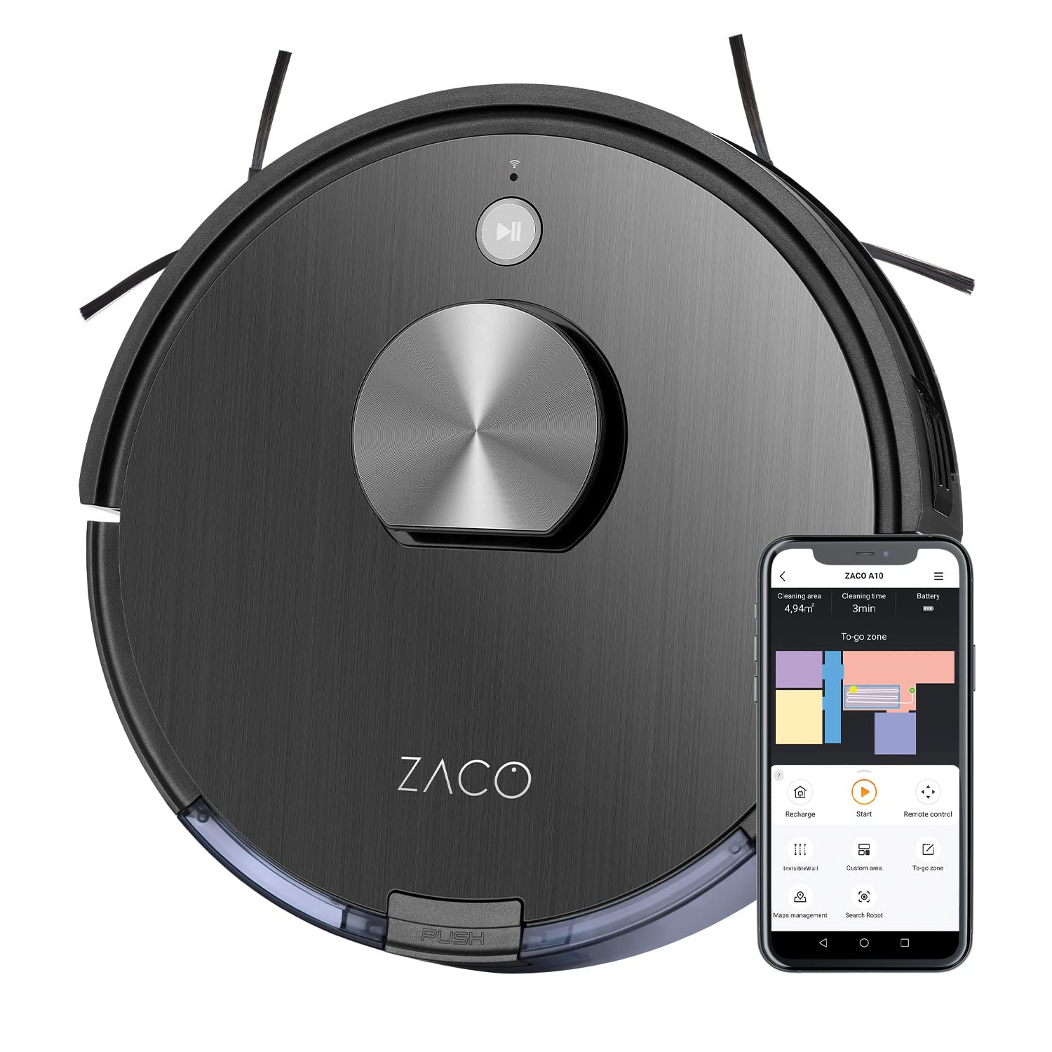ZACO A10 robotu putekļsūcējs - mazgāšanas funkcija, lāzernavigācija, 2 stundu darbības laiks, lietotne, Alexa, kluss.