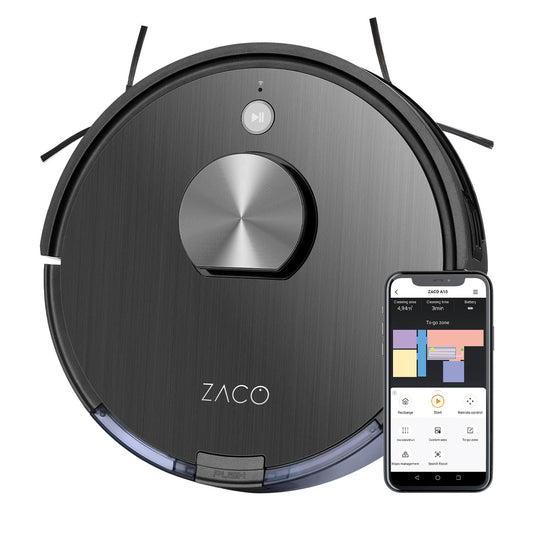 ZACO A10 robotu putekļsūcējs - mazgāšanas funkcija, lāzernavigācija, 2 stundu darbības laiks, lietotne, Alexa, kluss.