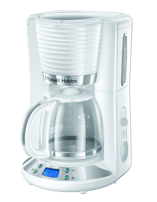 Russell Hobbs kafijas automāts [Digitālais taimeris, strūklas galva optimālai ekstrakcijai un aromātam] Inspire balts (maks. 10 tasītes, 1,25l stikla kanna, siltuma saglabāšanas plate, 1100W) filtra kafijas automāts 24390-56
