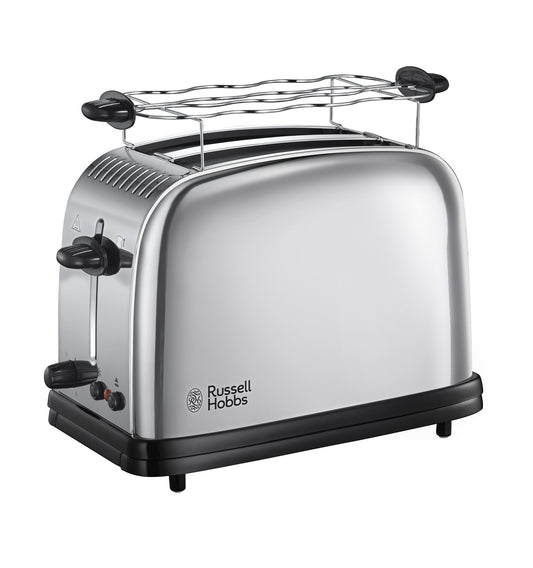 Russell Hobbs tosteris [2 šķēlēm] Victory nerūsējošā tērauda (papildu platās tosta atveres, ieskaitot maizīšu uzlikumu, 6 brūnināšanas līmeņi + atkausēšanas un uzsildīšanas funkcija, ātrā tosta tehnoloģija, 1670W) 23310-56