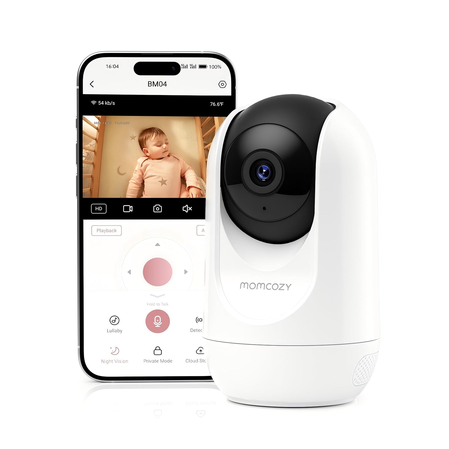 Viedā bērnu kamera Momcozy BM04 ar lietotni, WLAN kamera