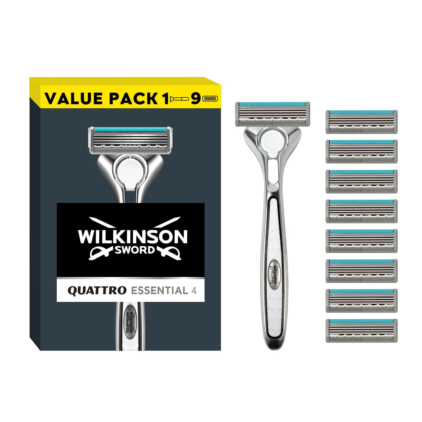 Rasiera asmeņi Wilkinson Sword Quattro Titanium ar vīriešu skuvekli, 8 gab.