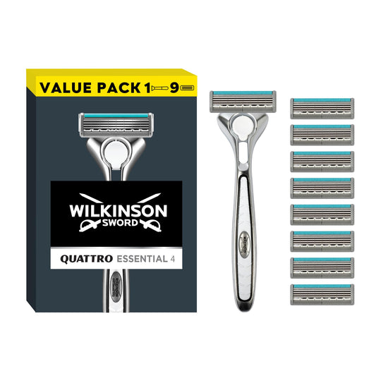 Rasiera asmeņi Wilkinson Sword Quattro Titanium ar vīriešu skuvekli, 8 gab.