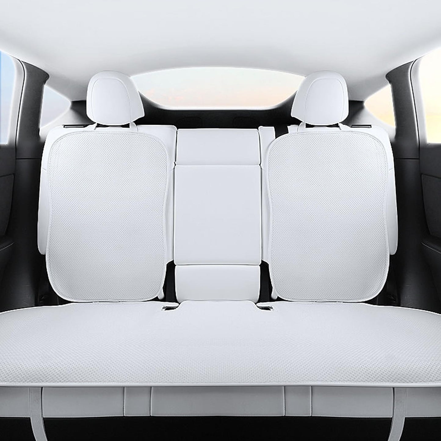Sēdekļu pārvalki TOPABYTE Tesla Model Y Juniper aizmugurējiem sēdekļiem 2020-2026, balti, bez logo