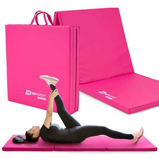Saliekama vingrošanas paklājiņa Hop-Sport turnmatte 180x60x5cm, mīksts grīdas paklājs mājām, fitnesa un vingrošanas paklājiņš ar pārnēsāšanas rokturi, rozā