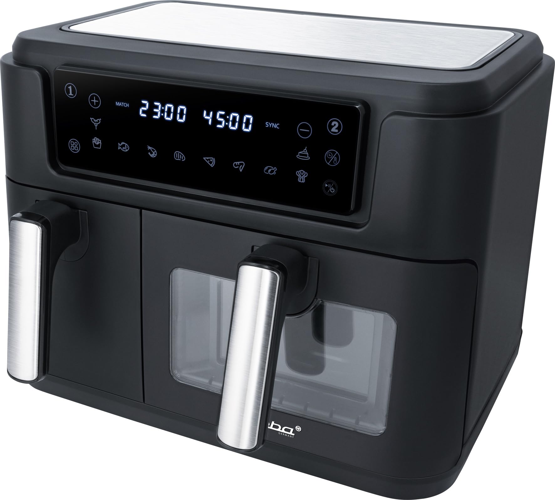 Steba DUO karstā gaisa fritieris - 9,5 l tilpums, 6 l un 3,5 l grozi, 10 automātiskās programmas, HF 9500.