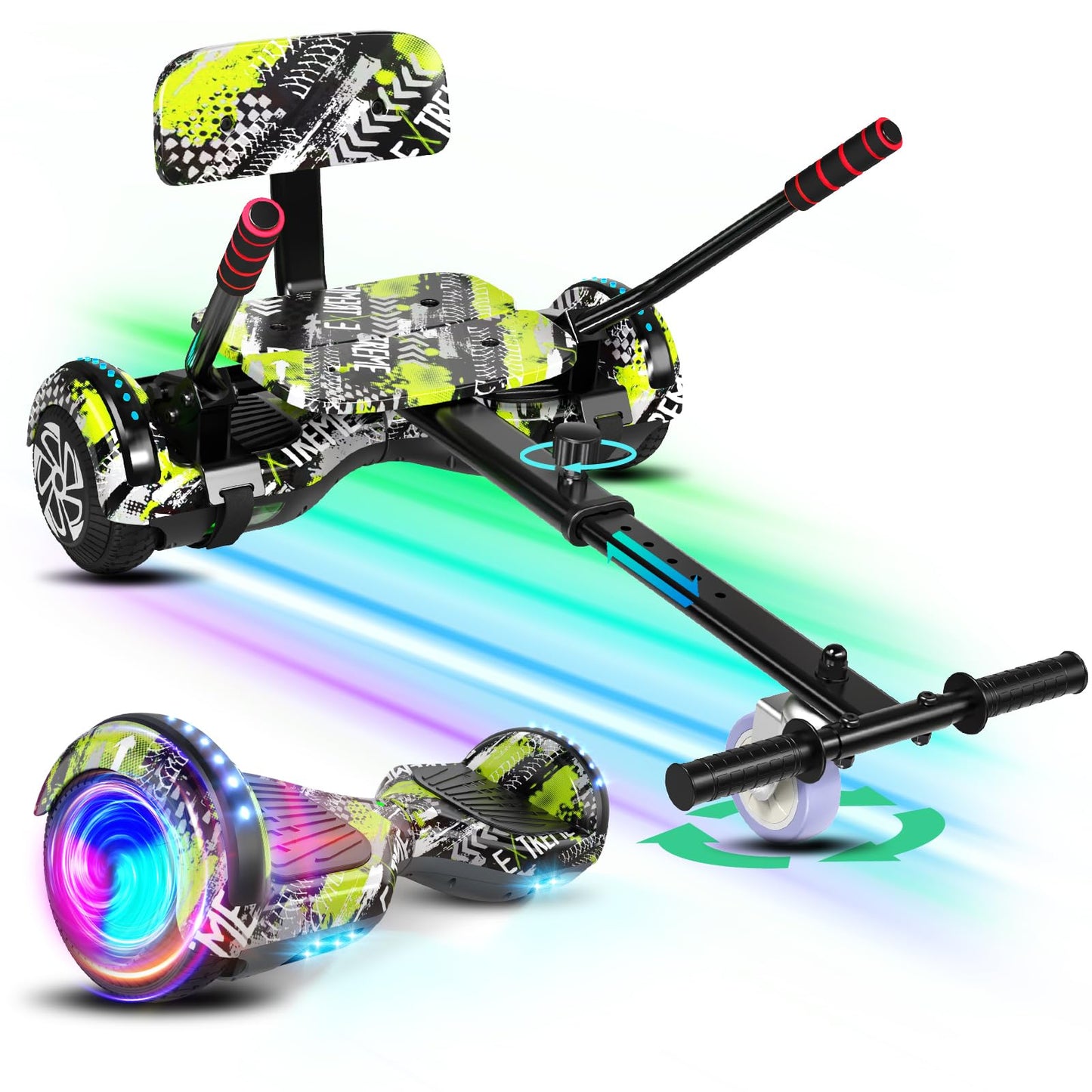 SISIGAD hoverboards ar kartingu, Bluetooth skaļruņiem un LED apgaismojumu, 6,5 collu riepām, jaudīgu dubultmotoru, visurgājēja hoverboard