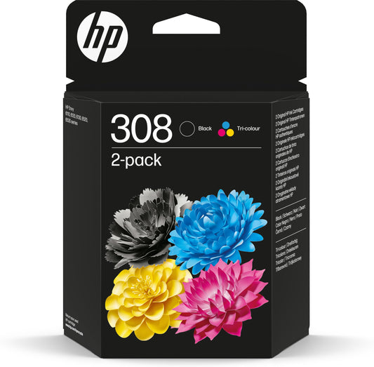HP 308 Original Printer Cartridge Combo Pack - Black, Blue, Magenta, Yellow, high-quality printing, reliable performance.