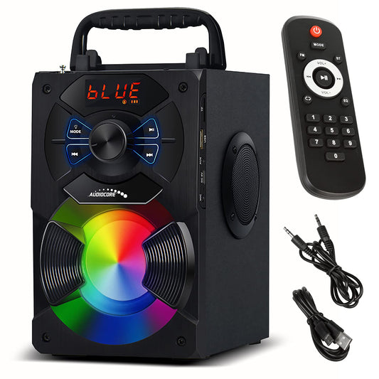 Audiocore AC730 Pārnēsājamais Bluetooth skaļrunis Bezvadu 11W izejas jauda/Radios/SD/MMC/Aux-In/USB/Apgaismojums/Tālvadības pults/Mikrofona pieslēgvieta/Rokturis/Tālruņa turētājs
