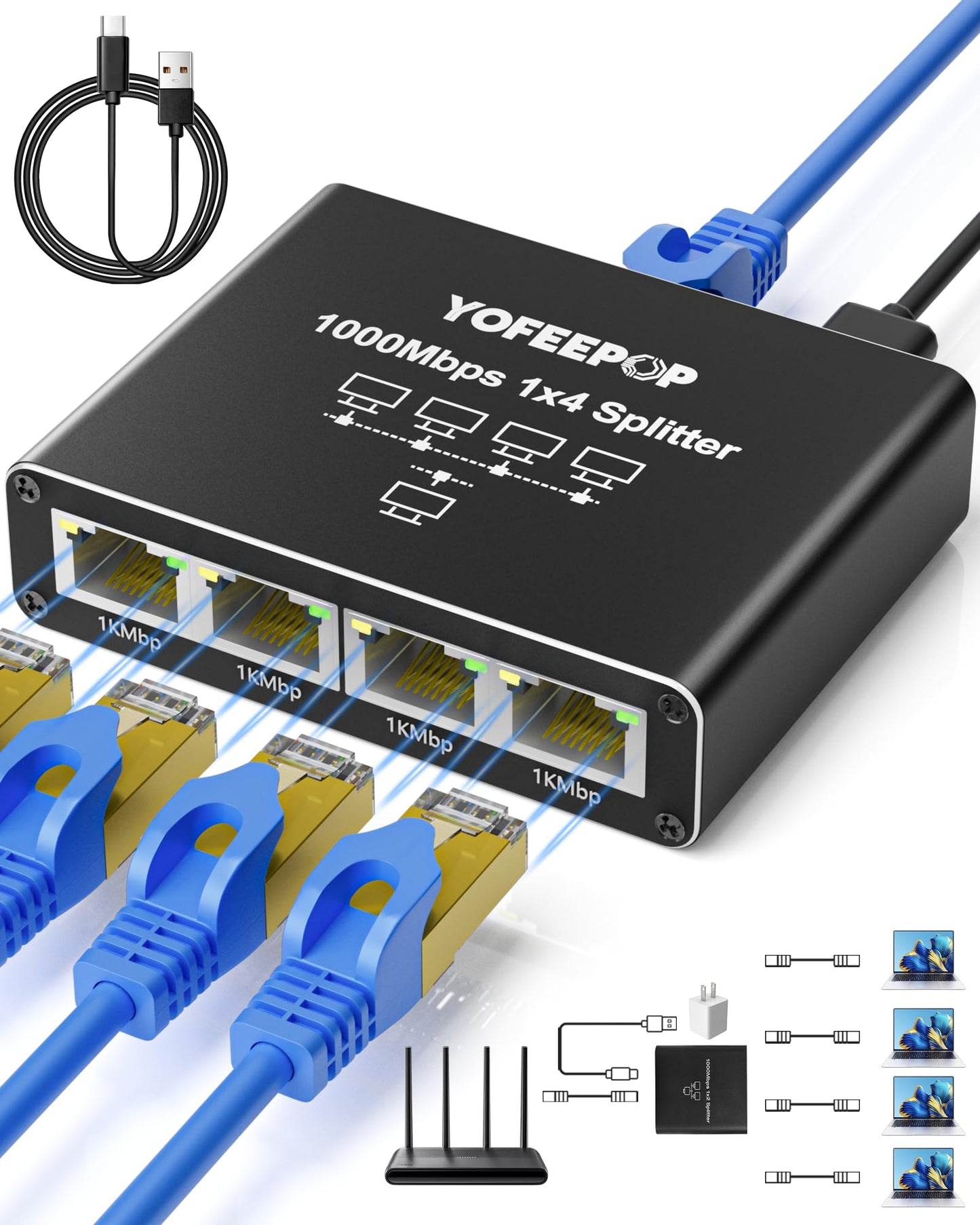 Interneta sadalītājs 1 ieeja 4 izejas, Gigabit Ethernet LAN sadalītājs