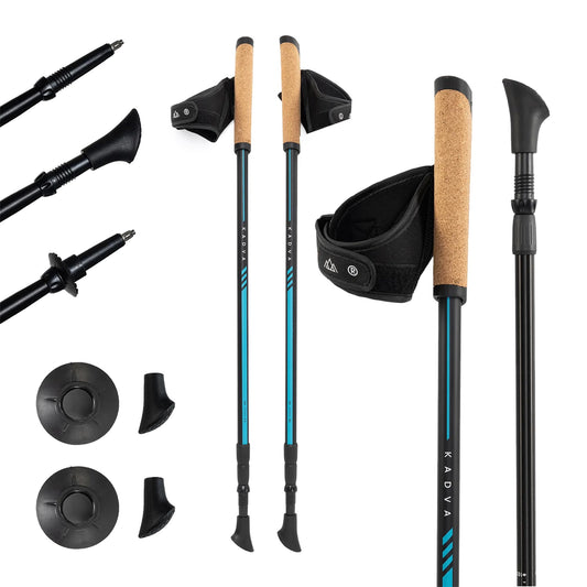 KADVA Nordic Walking nūjas Luna, zilas, regulējams 69-135 cm, Twist Lock sistēma, PP un korķa rokturis
