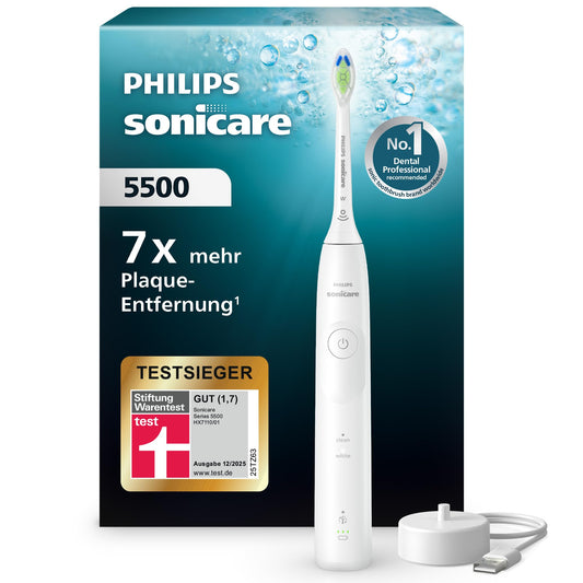 Philips Sonicare 5500 elektriskā zobu birste, skaņas zobu birste ar 1 intensitātes līmeni, spiediena kontrole, EasyStart, SmarTimer un BrushPacer, balta, modelis HX7110/01 [Jauna tehnoloģija]