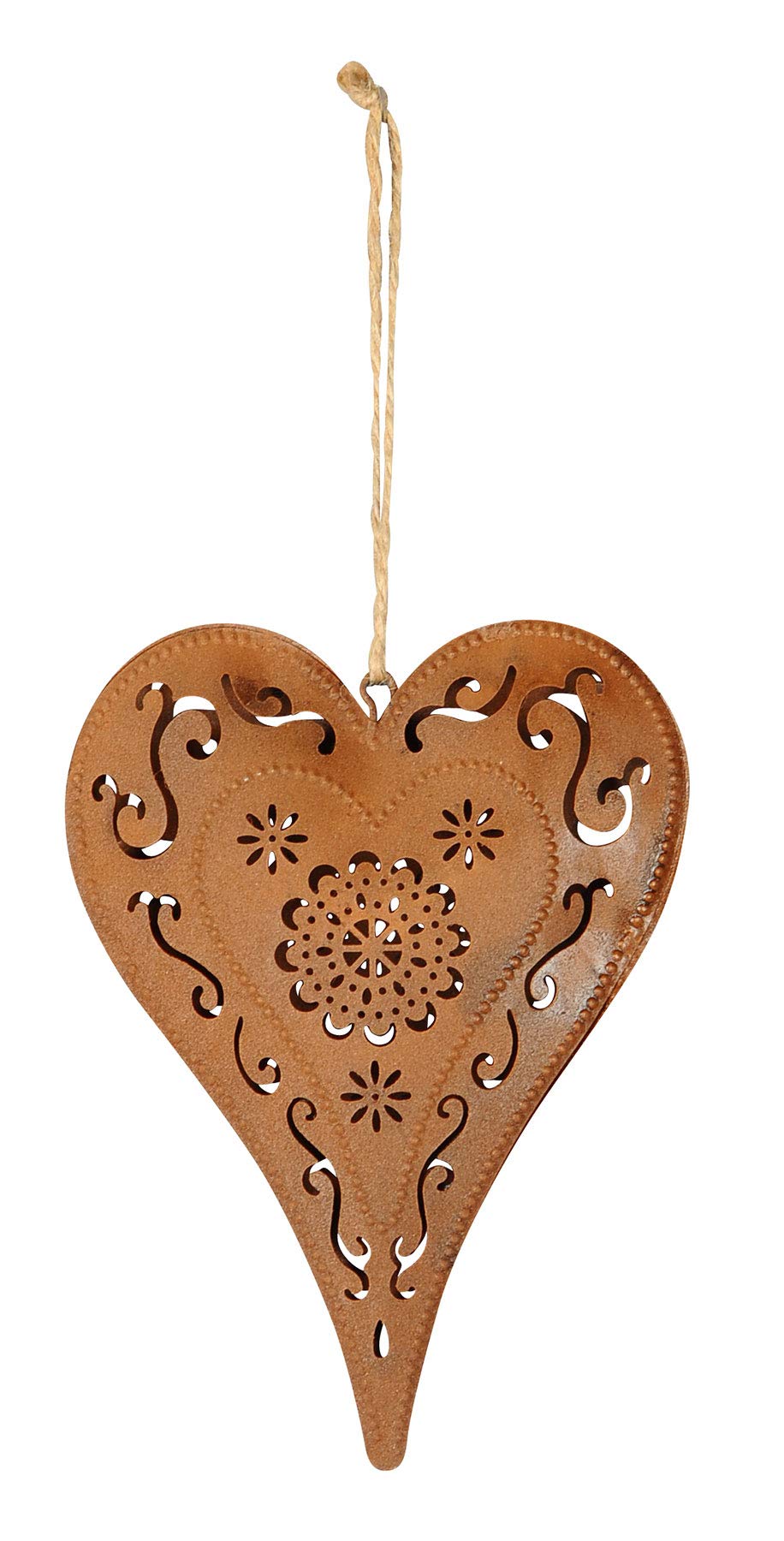 Metāla dārza dekorācija levandeo sirds 12x15cm, durvju zīme, rūsa efekts, ornaments
