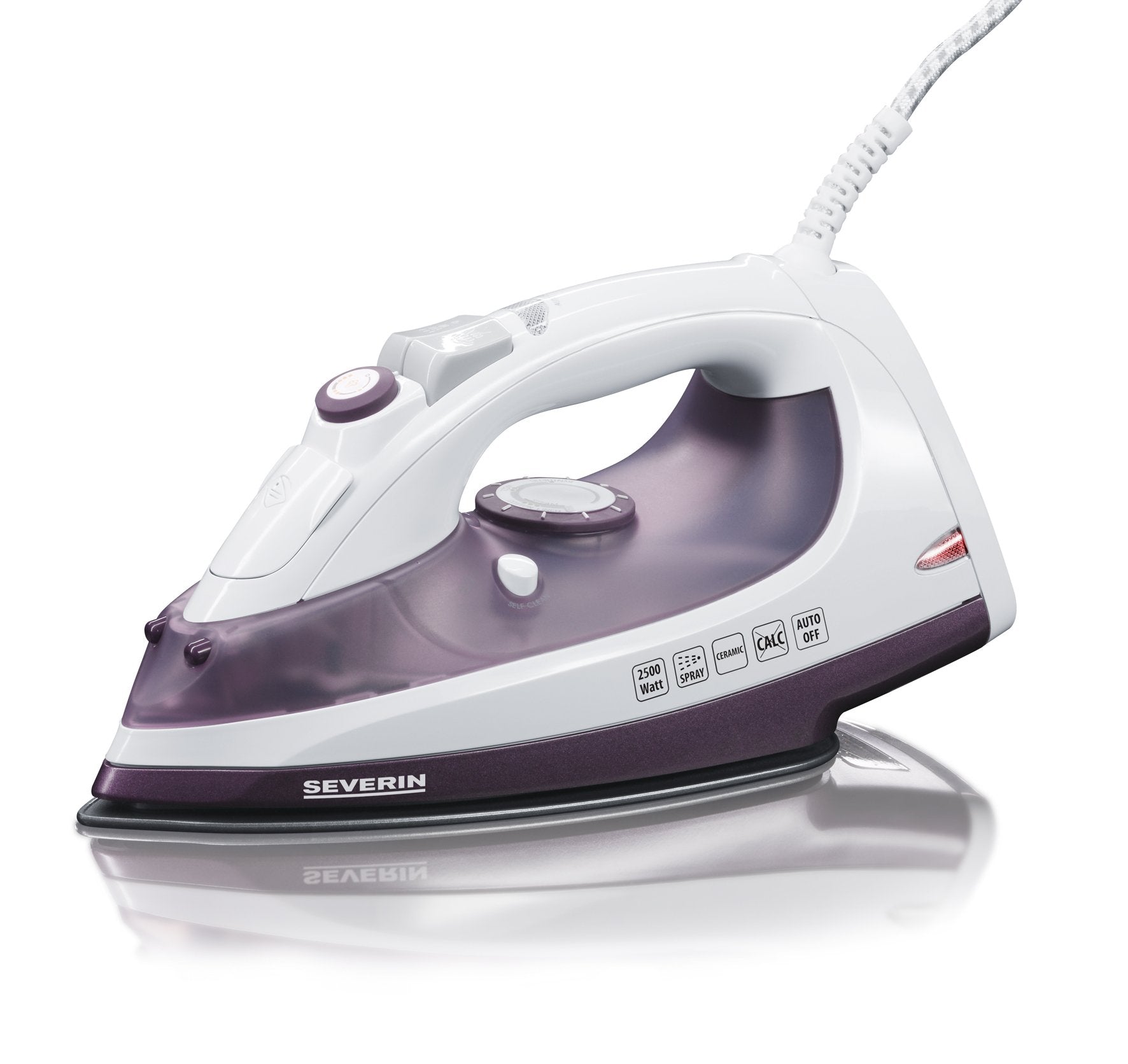 SEVERIN tvaika gludeklis - 2500W, keramikas pārklājums, 70g/min tvaika trieciens, ideāli tvaika un sausai gludināšanai, Balts/Violets