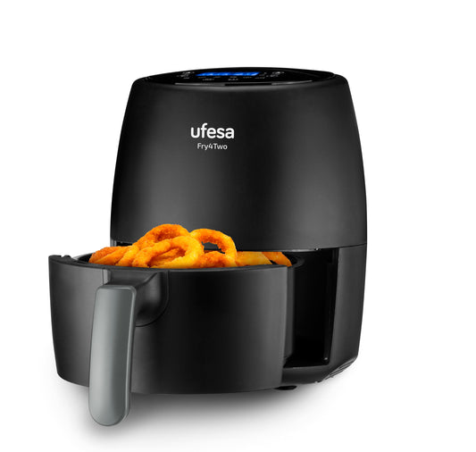 Ufesa Fry4two - 2L hot air fryer, 6 programs, 1200W, timer, 80ºC-200ºC, BPA-free, non-stick pot, black cool-touch handle.
