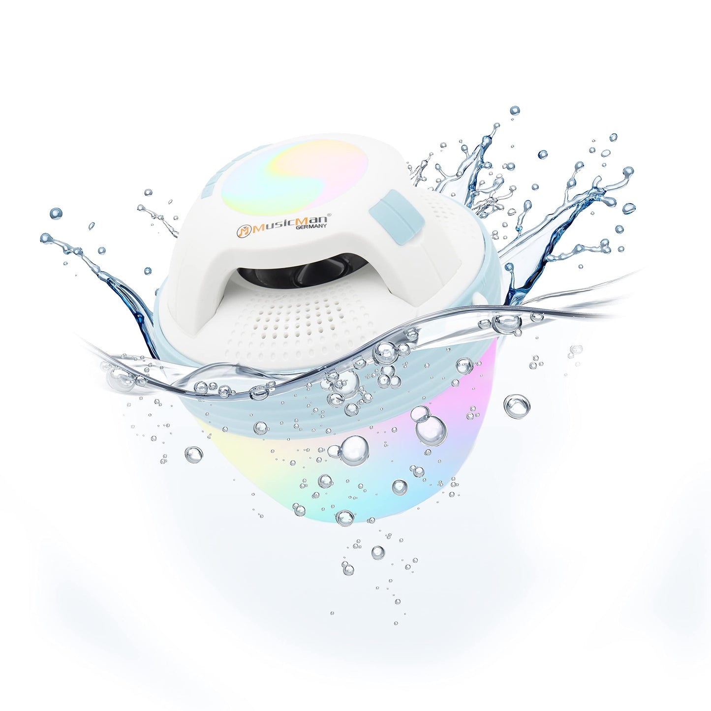 Musicman Pool skaļrunis BT-X60 - Pārnēsājams, bezvadu un ūdensizturīgs ar Bluetooth, 4 dažādu krāsu LED gaismām, brīvroku funkcija, darbības laiks līdz 8 stundām, IP67, zils-balts