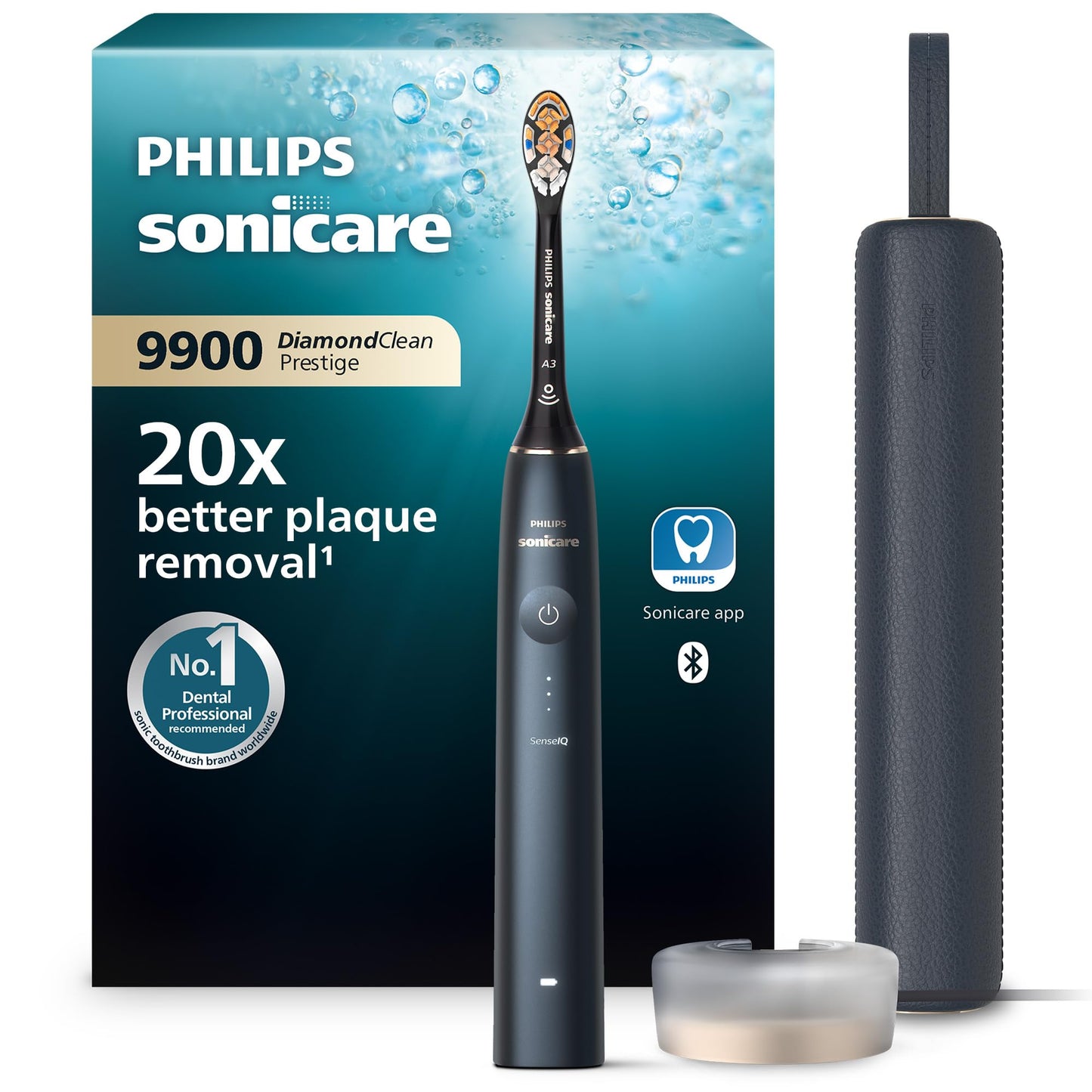 Philips Sonicare DiamondClean Prestige 9900 elektriskā zobu birste - skaņas zobu birste ar SenseIQ, A3 Premium-All-in-One birstes galvu un uzlādes futrāli pusnakts zilos (modelis HX9992/12)