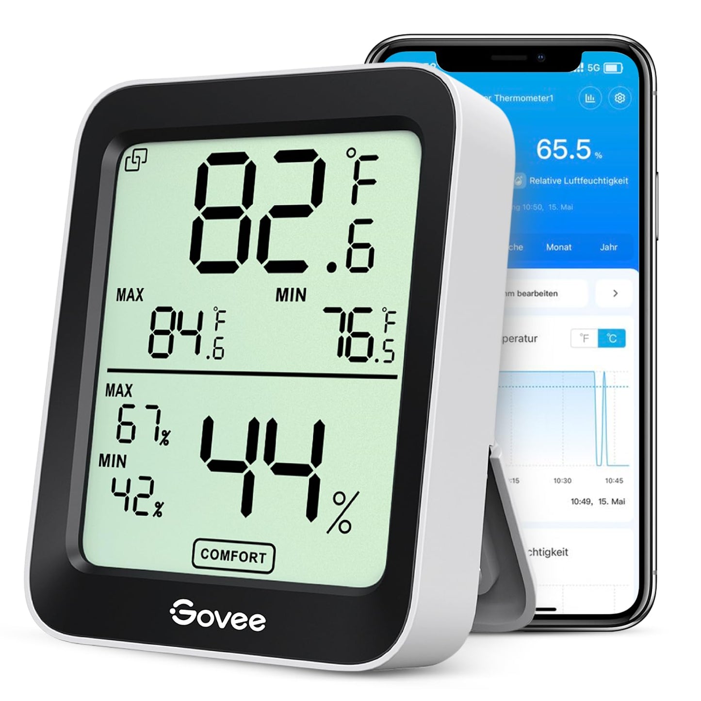 Bluetooth termometrs un higrometrs Govee iekštelpām, digitāls termometrs 1 gab.