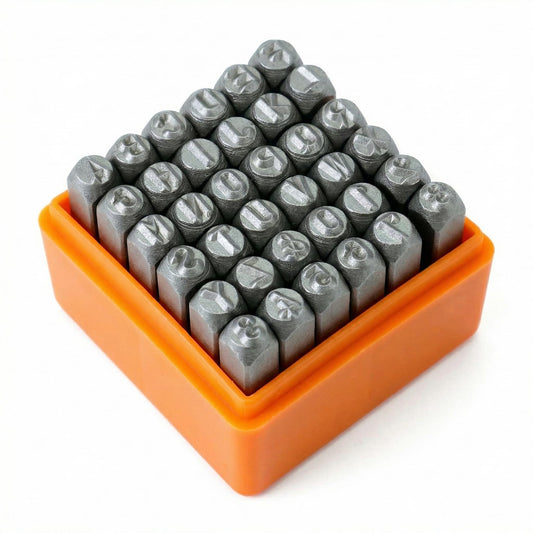 QWORK® 36 daļīgs sitamo ciparu un burtu komplekts, 4 mm, DIY gravēšanai uz metāla, koka un ādas, cipari 0–9, alfabēts A–Z, simbols &