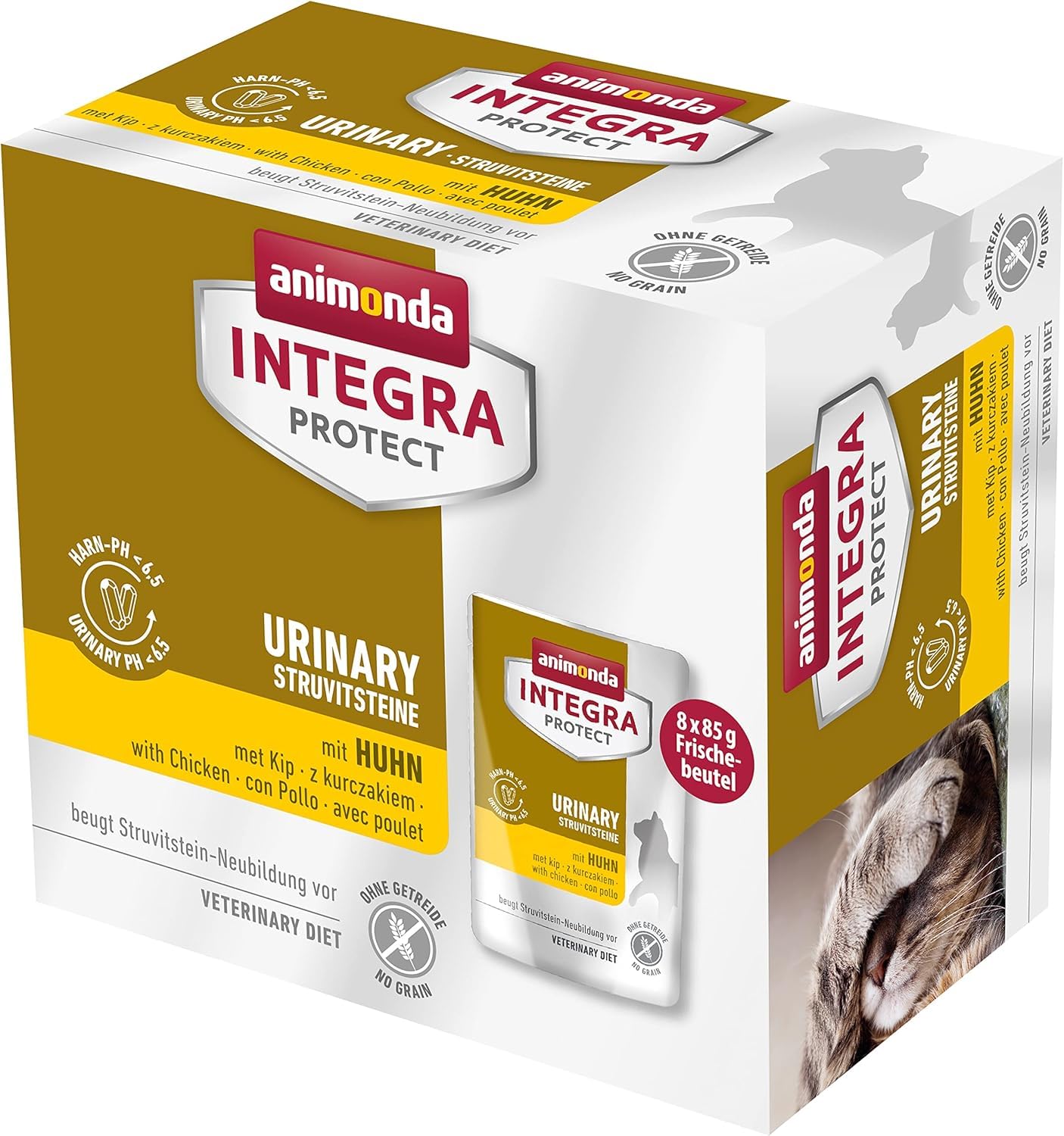 animonda INTEGRA PROTECT mitrās kaķu barības Urinary Struvitstein ar vistu 8 x 85g, veterinārārstu ieteikta urīnceļu akmeņu gadījumā, diētiska pilnvērtīga barība pieaugušiem kaķiem
