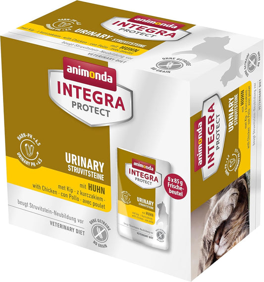 animonda INTEGRA PROTECT mitrās kaķu barības Urinary Struvitstein ar vistu 8 x 85g, veterinārārstu ieteikta urīnceļu akmeņu gadījumā, diētiska pilnvērtīga barība pieaugušiem kaķiem