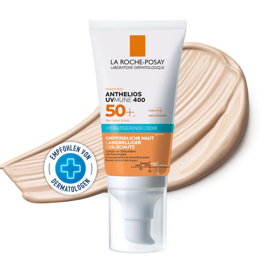 Tonēts BB krēms sejai La Roche-Posay Anthelios Hydratisierende Getönte BB-Creme UVMune 400 LSF 50+, mitrinoša formula, ļoti augsta UV aizsardzība, ūdens- un sviedru izturīgs, 250 ml