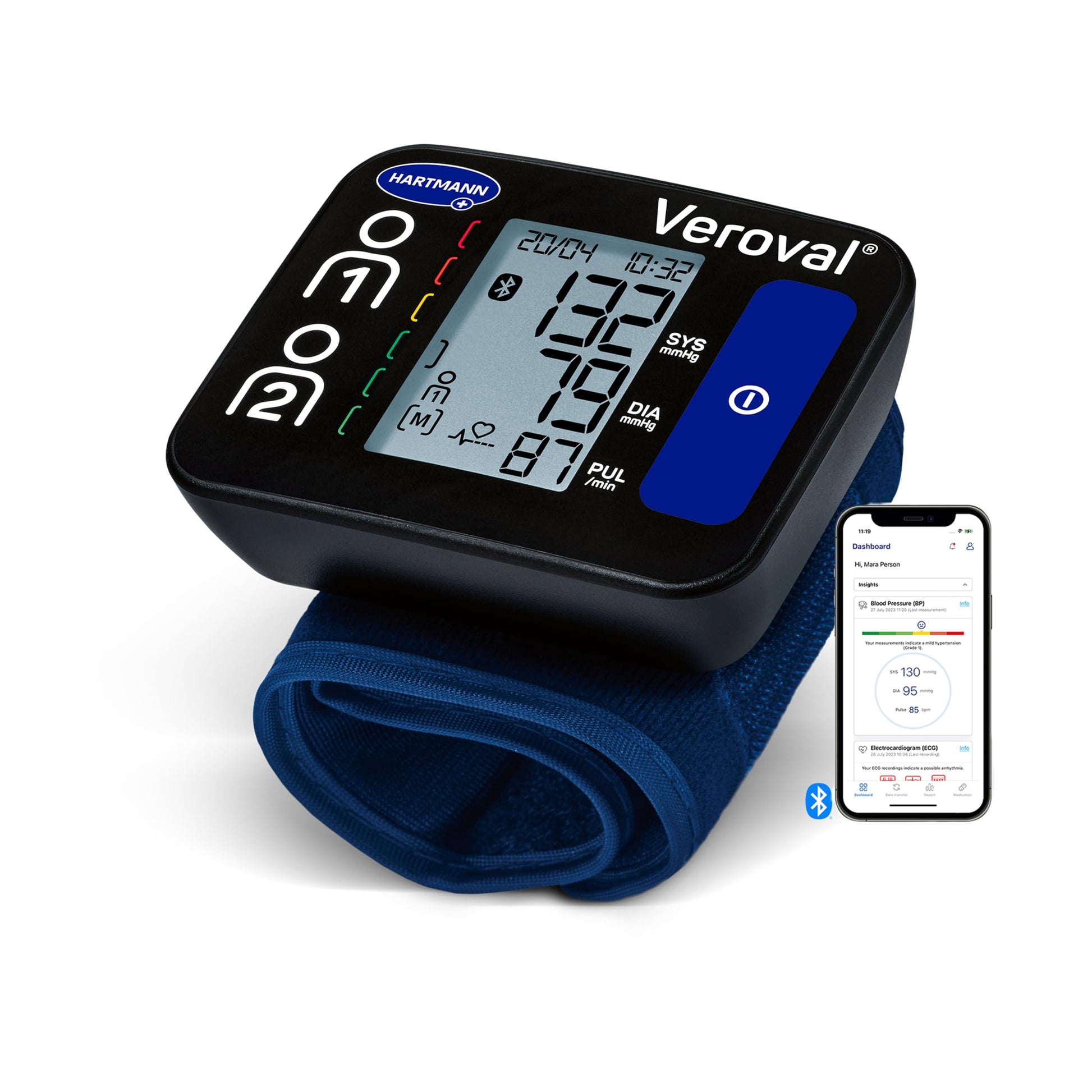 Veroval compact + Roka asins spiediena mērītājs BPW 26, vienkārša lietošana, 3-reizes mērīšana, datu pārsūtīšana uz lietotni, Bluetooth